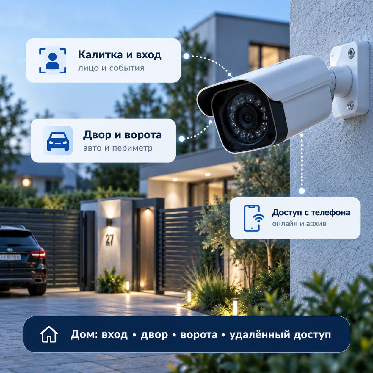 Видеонаблюдение для дома: калитка, двор, ворота и удалённый просмотр